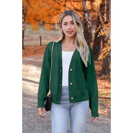 Zeagoo Cardigans for Women UK Cropped Open Front Knitwear Button Down for Ladies Lightweight Long Sleeve Cardigan Sweaters Grün L