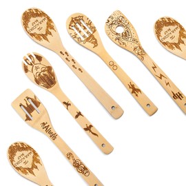 SoeUyd 5 Pieces Funny Harry Bamboo Wooden Spoons, Wooden Spoons Set, Natural and Durable, Made of High-Quality Bamboo, Suitable for Housewarmings, Wedding, Thanksgiving, Christmas for Family and