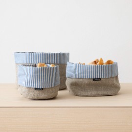 LinenMe Blue Natural Striped Linen Cotton Basket Jazz, SMALL (15 x 20 cm)