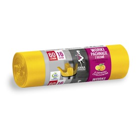 Anna Zaradna Bin Liners with Handles, 60 L, Strong, Pack of 16, Citrus Fragrance, Rubbish Bag, Rubbish Bag, Rubbish Bags for Household Rubbish Office, Made of HDLD Film, Yellow