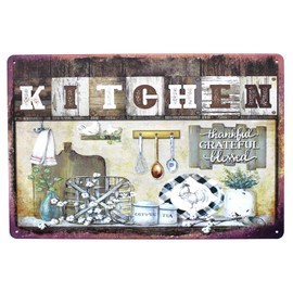SUMIK Placa de Metal Retro, 12 x 8 pulgadas, Letrero Decorativo para Cocina Agradecida, Grande y Bendecida