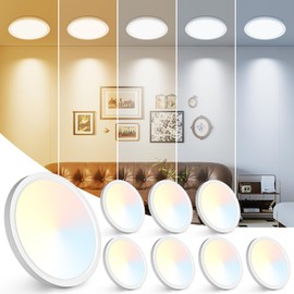 Peasur 7 inch LED Ceiling Light, 3000K/3500K/4000K/5000K/6500K Adjustable Flush Mount Light Fixture,1500LM 15W Thin White Flat Lamp for Hallway Kitchen Bathroom Bedroom, 8Pack