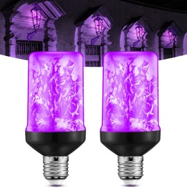 Retisee 2 Pack Upgraded LED Flame Effect Light Bulbs, Dusk to Dawn Light Bulbs Outdoor, Auto On/Off, E26 Base Flickering Light Bulb with Upside Down Effect, Fire Bulb for Party Porch Outdoor (Purple)