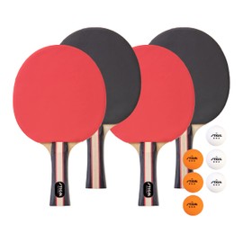 STIGA Performance 4 Player Ping Pong Paddle Set of 4 – Table Tennis Rackets, 6 – 3 Star Orange and White Balls