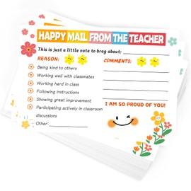 60 Pcs Teacher Mail Notes to Parents, Happy Mail Positive Postcards Classroom Good Behavior Incentive Motivational Cards to Send Home Class Preschool Kindergarten Elementary School Teacher Supplies