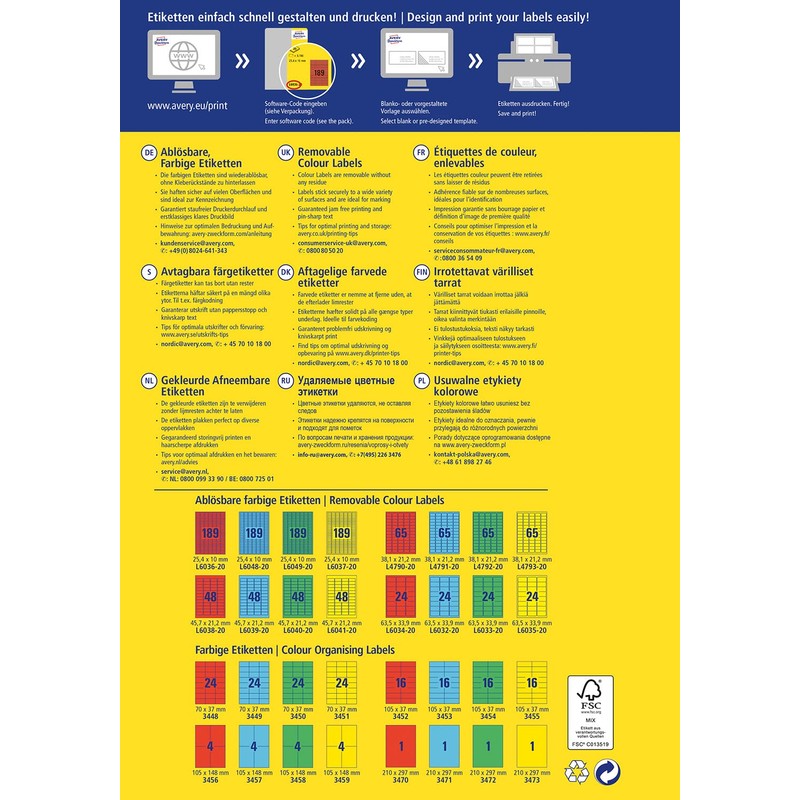 Avery L6040-20 Removable Mini Labels (45.7 x 21.2 mm Labels,