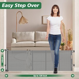 24" Tall X 120" Extra Wide Retractable Baby Gates, Short Dog Gates to Step Over, Reinforced Long Mesh Pet Gate with Support Rods, Small Puppy Gates for The House, Grey