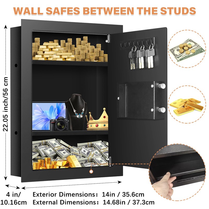 33.46" Tall Fireproof Wall Safes Between the Studs 16" Centers,