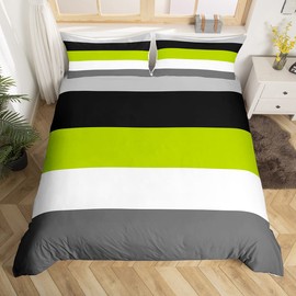 Geometric Duvet Cover Green Black Gray Comforter Cover Single Modern Patchwork Striped Bedding Set For Kids Boys Teen,Geometry Lines Bed Set Rustic Home Room Decor Zipper 2 Pcs