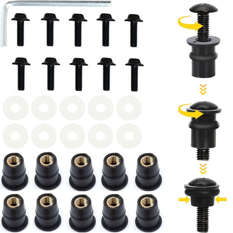 NIYATA Pack of 10 windscreen screws, M5 x 16 mm,