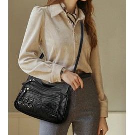 WITERY Crossboby Bag for Women - Soft PU Leather Multi-Pocket Shoulder Bag Handbag MediumTravel Purses with Adjustable Strap (Black 2)