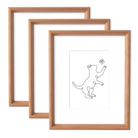 Acovy 8x10 Picture Frame Set of 3, Solid Cherry Wood 8x10 Frame with mat for 5x7, Real HD Tempered Glass for Tabletop and Wall Display, Wall Hook Included