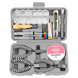Vital Ease HighSpec Pliers, Needles, Scissors & More for Earring and Necklace Making - Complete Jewelry Kit with Clear Nylon Thread, Metal Wire Roll, and Accessories, Plastic, No (Zebra-Stripe)