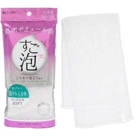 Towa Sangyo Body Towel, Sugo Foam, 4 Nylon Towel, Super Soft, White, Approx. 11.0 x 39.4 inches (28 x 100 cm)