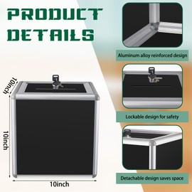 Lineshading Acrylic Donation Box Reinforcement Large Ballot Box with Slot Raffle Box Suggestion Box with Lock Cash Storage Container for Fundraising Voting Charity Contest Tip (Black,10 x 10 x 10 In)