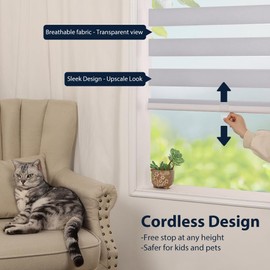 SMONTER Cordless Zebra Blinds for Windows Zebra Roller Shades with Metal Valance Free Stop Dual Layer Sheer Blinds Day Night Privacy Light Filtering, W34 x H72, Light Grey