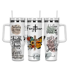 Decorlion Butterfly Faith Jesus 40oz Tumbler - Affirmation, Mental Health, Self Love - Gift for Her, Christian & Religious Gifts