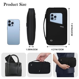 Travel Wallet Family Passport Holder, Portable Travel Document Organiser RFID Blocking Waterproof Portable Travel Wallet for Women Men for ID Card Credit Cards Flight Tickets Money Coins Phone-Black