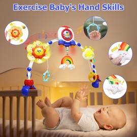 KalaDuck Play Arch Pram Toy, Pram Chain Baby with Rattle Hanger, Music Lights, Windmill, Flexible Sensory Mobile Pram for Bed, Baby Seat, Car Seat for Boys and Girls