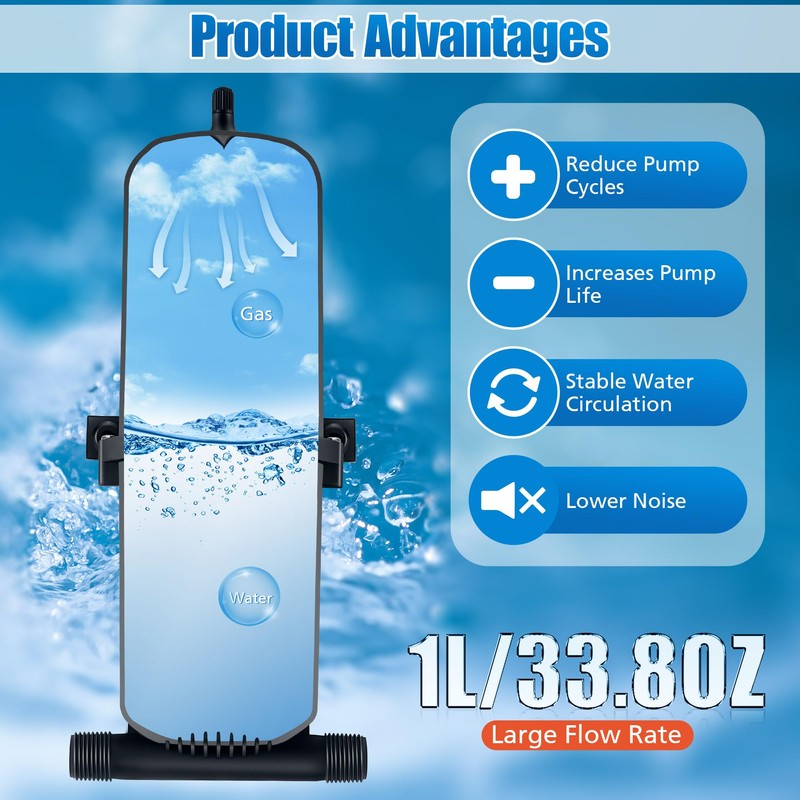 Dreyoo RV Accumulator Tank 1L 125PSI, Pre Pressurized Accumulator Tank