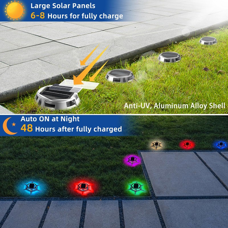Multicolor Solar Driveway Deck Lights, [4 Pack] 12 Modes IP67