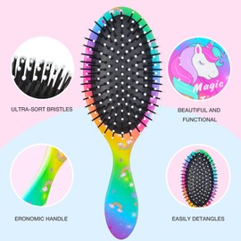 AuSletie Rainbow Unicorn Wet Hair Brushes for Women Kids, Girls Detangling Brush for Curly Hair, Glide Through Tangles with Ease, Mermaid Hairbrush Designed for All Hair Types