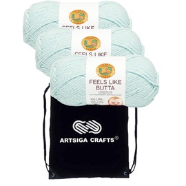 Lion Brand Feels Like Butta Cocoa 215-125 (6-Skeins - Same Dye Lot) Worsted Medium #4 Polyester Yarn for Crocheting and Knitting - Bundle with 1 Artsiga Crafts Project Bag