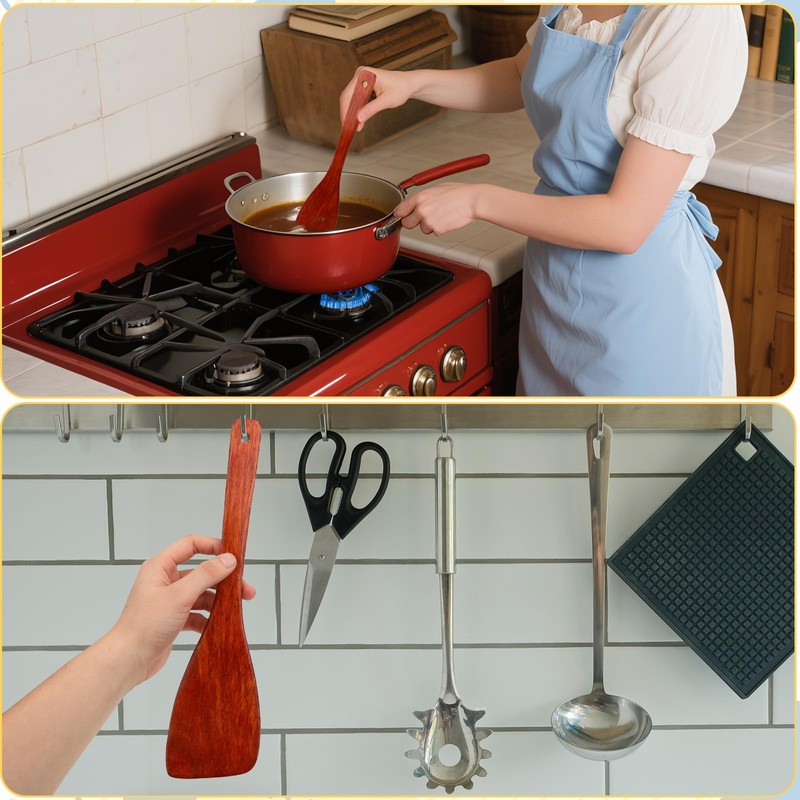 BOHUIZ 2 Pcs Wooden Spatula for Cooking, 12.8 Inches Natural