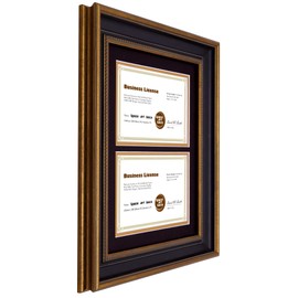 Space Art Deco, 11x14 Picture Frame with 2 Opening for Two 5.5x8.5 Business Licenses with Mat or 11x14 Frame Without Mat.Wall Display Horizontal or Vertical, High Definition Glass (Brown Texture)
