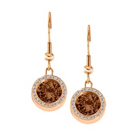 Quiges Rose Gold Stainless Steel Earrings with Zirconia 12 mm Mini Coin Drop Earrings with Various Zirconia Coins, Crystal, Cubic Zirconia