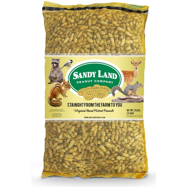Sandy Land Squirrel Peanuts 25 Pounds Animal Peanut Bag - Ideal Also for Birds, Deer, Chipmunks, Raccoons and Outdoor Wildlife