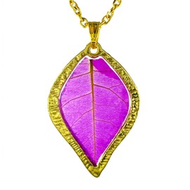 TAMI Dije Dorado para Mujer con Hoja de Bugambilia Fucsia - Collar Hecho a Mano con Flor Natural y Naturaleza Muerta - Accesorio de Joyería Artesanal