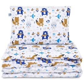 Pepi Baby Bed Linen, 100 x 135 cm, Blue Bear - Summer Bedding for Baby Cot and Cot - Children's Bed Linen 100% Cotton - Bedding Sets with Securely Covered Zips