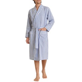 Latuza Men's Woven Cotton Robe Long Sleeves Bathrobe S Navy White Stripe