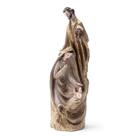 Napco Carved Holy Family - Gold Metallic Finish - 13 x 4 Inch Brown Resin Decorative Holiday Figurine