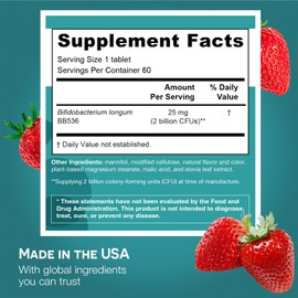 EZ Melts Dissolvable Healthy Aging Probiotic, Bifidobacterium Longum BB536 (2 Billion CFU), Sugar-Free, Probiotics for Women & Men 50+, 2-Month Supply - 1 Pack