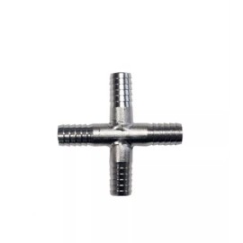Apex 3/8” Barbed Stainless Steel Cross Tee Food Grade Liquid/ Co2