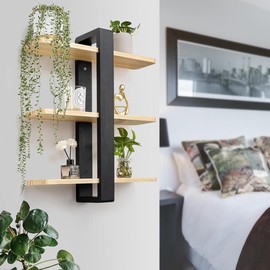 BRAVECOW Floating Shelves, Wall Shelf, Wood, Removable Wooden Board, Hanging Shelf, 50 x 58 cm, Shelves for Walls, Three-Tier Decorative, for Living Room, Study, Bedroom, Office