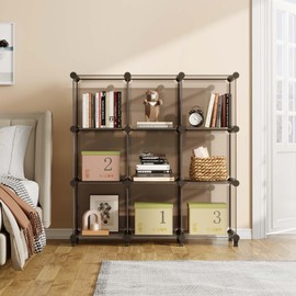 GREENSTELL Closet Organizer and Storage, 9-Cube Storage Organizer, Portable Closet Storage Shelves, Clothing Storage for Kids, Closet, Bedroom, Office (11.8x11.8x11.8 inch), Transparent Black