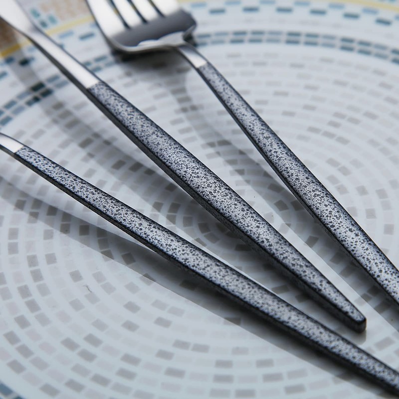Kyraton Cutlery Set 24 Pieces with Moon Surface Black Handle