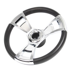 YEHICY 13.8 Inch Boat Steering Wheel Glossy Polished Aluminum Spokes，3/4 Inch Axle Marine Steering Wheel Adapter for Marine Boats, Vessels, Yacht, Pontoon Boat