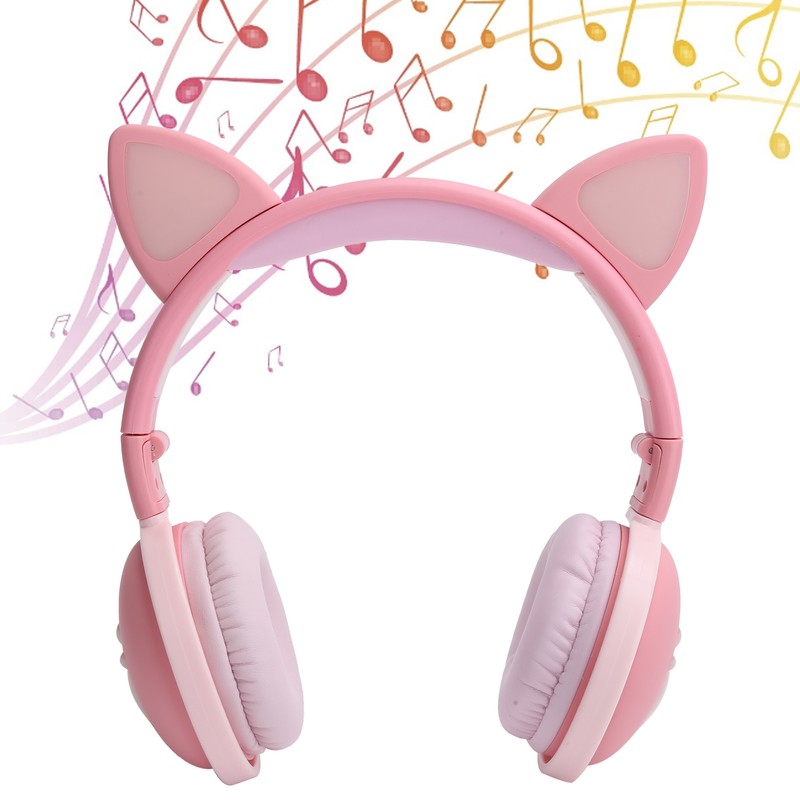 Cute Cat Ear Glowing Wireless Bluetooth Headphone HIFI Sports Folding