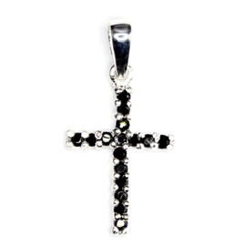 COSUMOSU small Black Cross 925 Sterling Silver Pendant, Small, Sterling Silver, Cubic Zirconia
