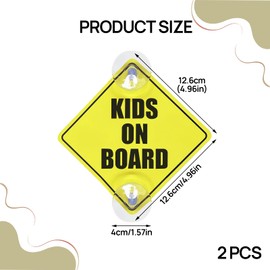 2Pcs Kids on Board Car Sticker, 5"x5" Child on Board Car Sign for Car with Suction Cups, Baby Inside Signs, Baby onBoard Vehicle Safety Signs for Auto Window Cling Perfect for Toddler, Reusable