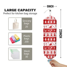 Red Grocery Bag Holder and Dispenser Christmas Snowman Santa Claus Elk Gift Snowflakes Pattern Plastic Bags Organizer Garbage Shopping Trash Bags Storage for Kitchen Home