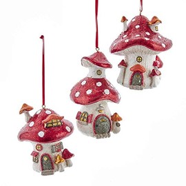 Kurt Adler Mushroom House Ornaments, 3 Assorted