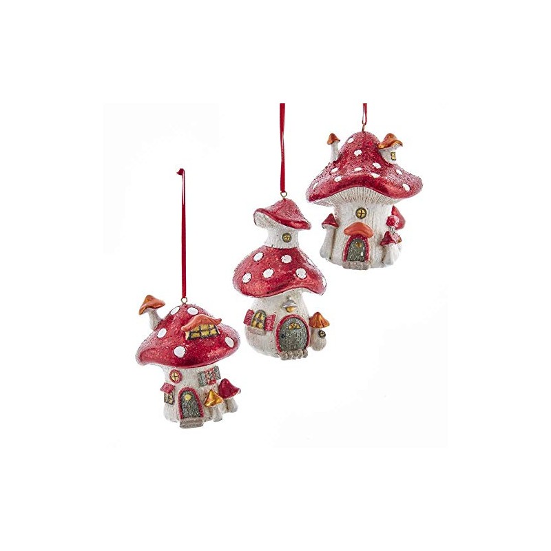 Kurt Adler Mushroom House Ornaments, 3 Assorted