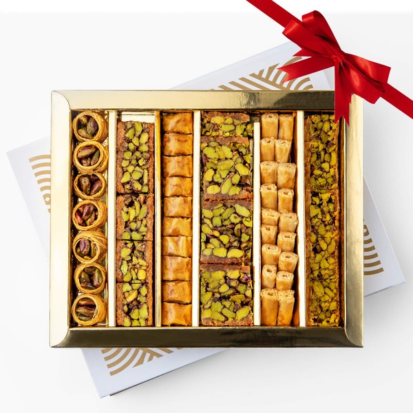 HL Assorted Sweets Gift Box - Baklava, Pistachio and Almond - Authentic Middle East Sweets - Elegant Gift Box - Net Weight 500 Grams ( Approx. 50 Pieces )