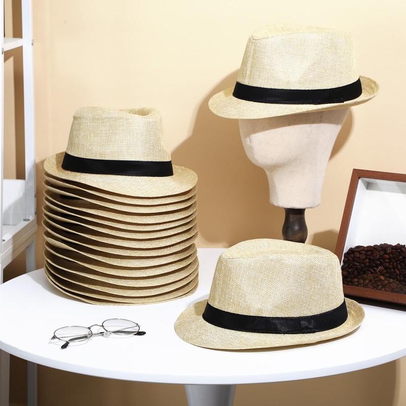 24 Pack 1920s Fedora Hats Bulk for Men Short Brim