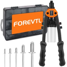 FOREVTL Rivet Gun Kit, 1/4 Pop Rivet Gun Kit with 210Pcs Blind Rivets and 5 Tool-Free Interchangeable Rivet Heads, 13" Heavy Duty Manual Hand Riveter Tool for Metal, Plastic & Automotive